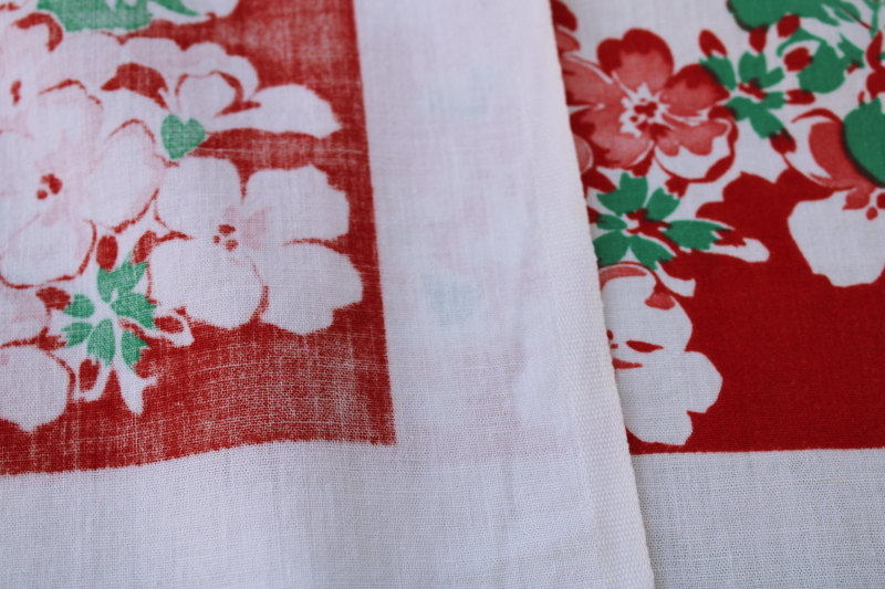 photo of vintage red geraniums print kitchen tablecloth, flour or feed sack weight cotton fabric  #6