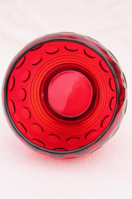 photo of vintage red glass flower bowl vase, dots thumbprint coin spot pattern pressed glass #2