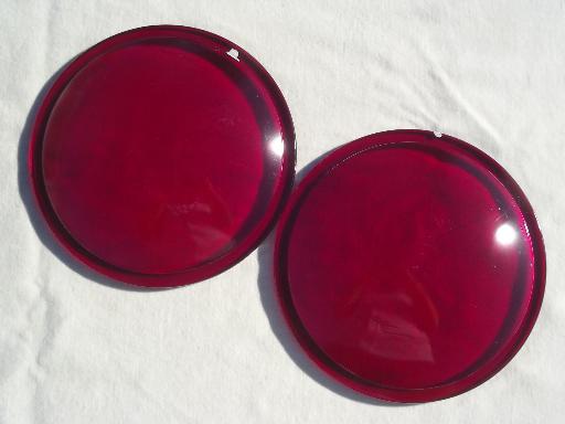 photo of vintage red glass lenses for early automotive, railroad or traffic safety lights #2