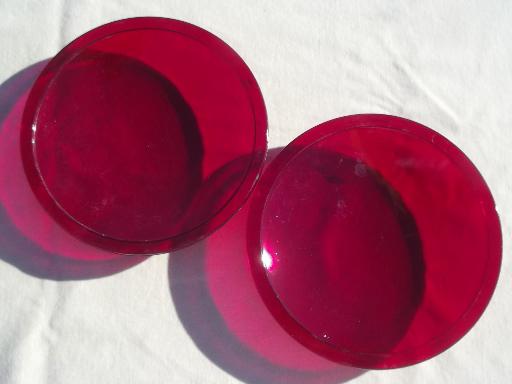 photo of vintage red glass lenses for early automotive, railroad or traffic safety lights #3