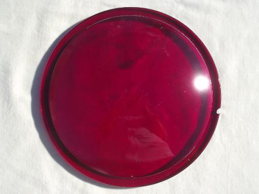 photo of vintage red glass lenses for early automotive, railroad or traffic safety lights #4