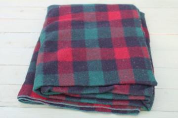 catalog photo of vintage red green black buffalo checked plaid wool camp blanket, rustic Christmas decor 