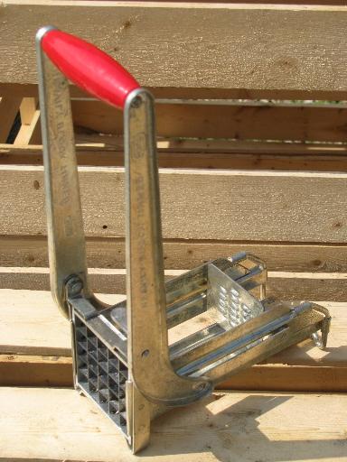 photo of vintage red handled Ekco french fry potato cutter, in original box #3