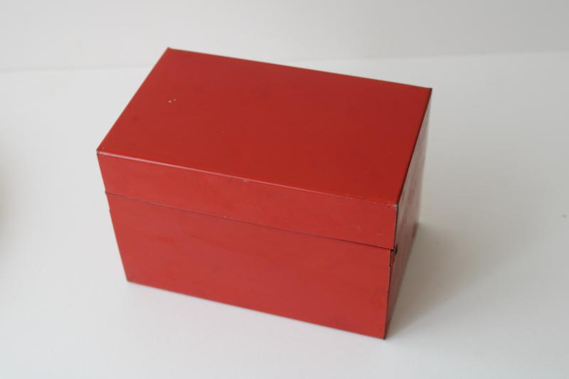 photo of vintage red metal file card box, recipe cards box for retro kitchen recipes #3