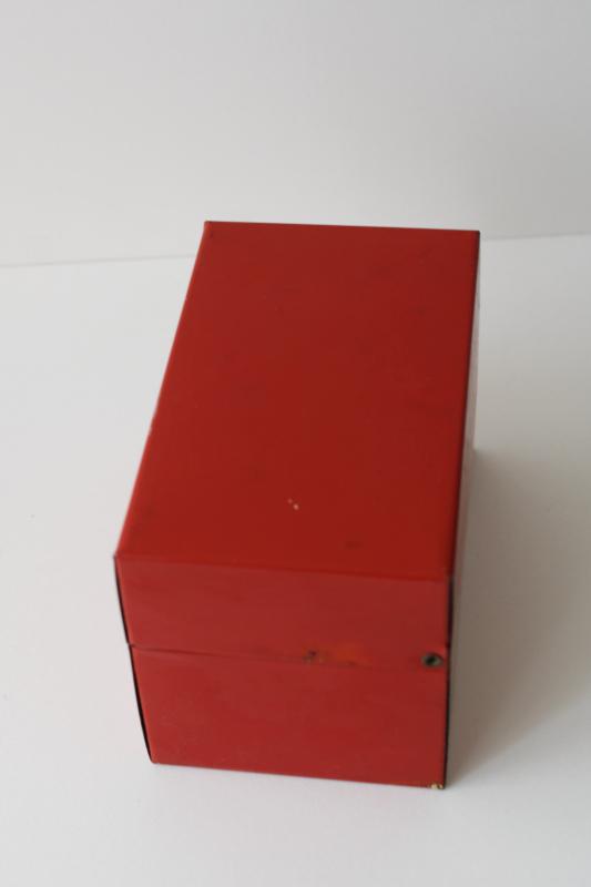 photo of vintage red metal file card box, recipe cards box for retro kitchen recipes #4