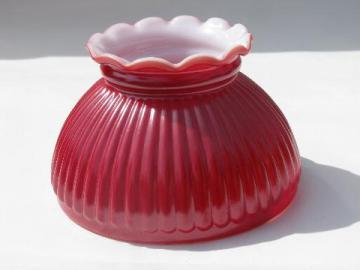 catalog photo of vintage red over white glass replacement student desk / table lamp shade