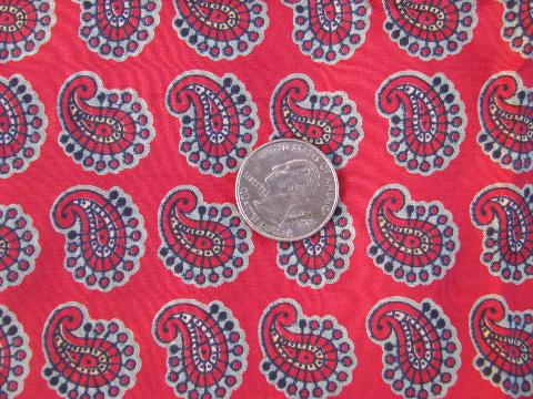 photo of vintage red paisley print silk fabric, 36'' wide #1