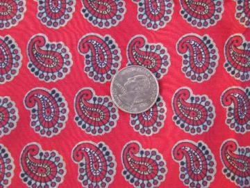 catalog photo of vintage red paisley print silk fabric, 36'' wide