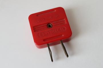 catalog photo of vintage red plastic Flasher electrical plug 100W 115V AC, Christmas lights twinkle plug 