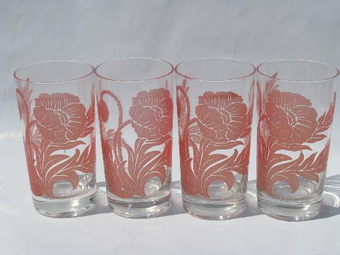 photo of vintage red poppy floral swanky swig kitchen glasses, retro Federal glass tumblers #1