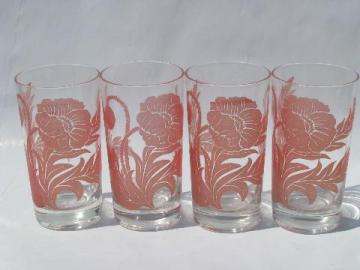 catalog photo of vintage red poppy floral swanky swig kitchen glasses, retro Federal glass tumblers