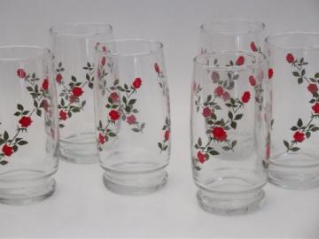 catalog photo of vintage red rose tumblers, set of 6 flowered print drinking glasses