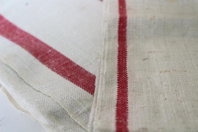 photo of vintage red stripe grain sack flax linen towels, french country kitchen linens #5