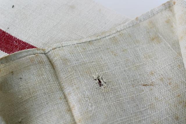 photo of vintage red stripe grain sack flax linen towels, french country kitchen linens #6