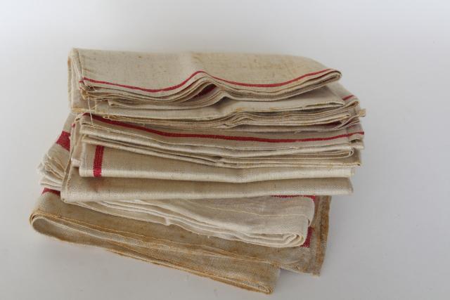 photo of vintage red stripe grain sack flax linen towels, french country kitchen linens #7