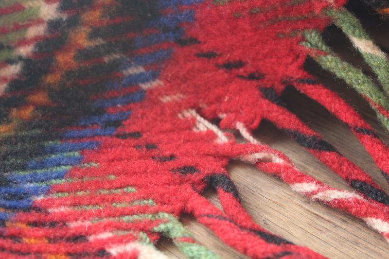 photo of vintage red tartan plaid camp blanket, cozy heavy wool throw w/ fuzzy fringe #6