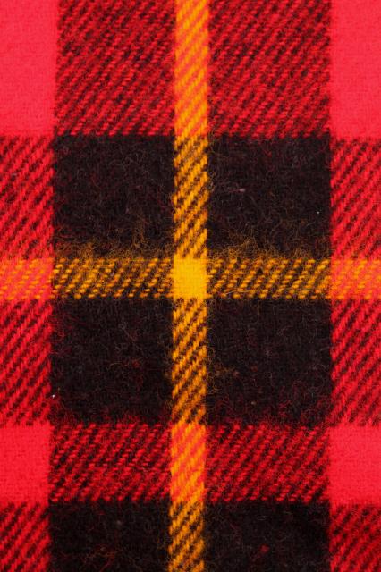 photo of vintage red tartan plaid stadium blanket, picnic or camp blanket w/ Faribo label #5