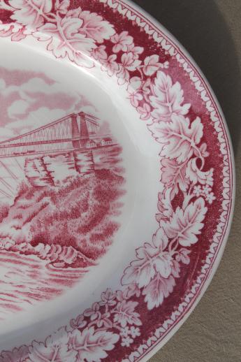 photo of vintage red transferware Currier & Ives china Suspension Bridge platter Homer Laughlin #5