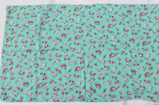 photo of vintage red / turquoise print cotton feedsack fabric, sewn sack w/ original chain stitching #3