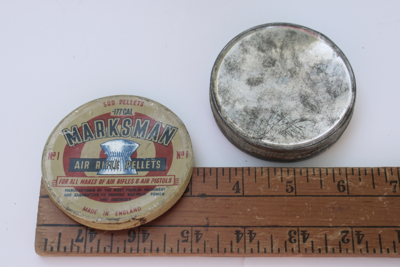 photo of vintage red white and blue tin w/ shooting target graphics Marksman brand pellets  #3