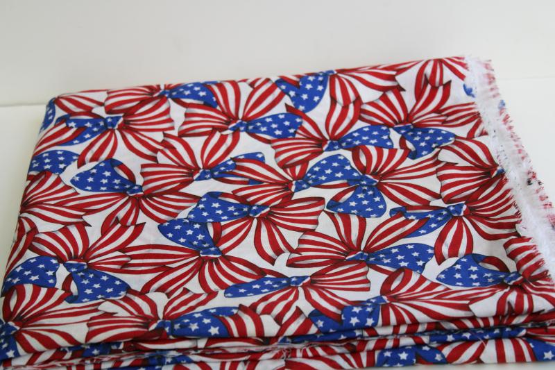 photo of vintage red white blue print cotton fabric 4th of July patriotic American flag bows #1