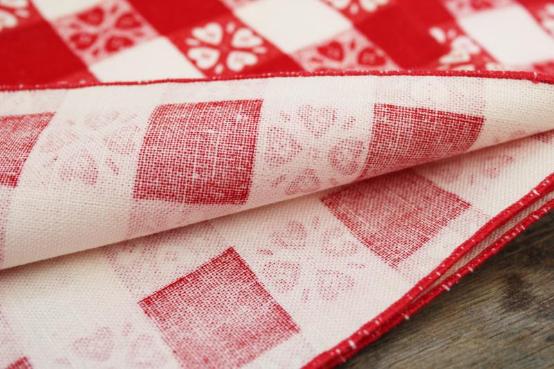 photo of vintage red & white checked cloth napkins, hearts gingham print cotton fabric #2