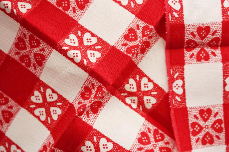 photo of vintage red & white checked cloth napkins, hearts gingham print cotton fabric #4