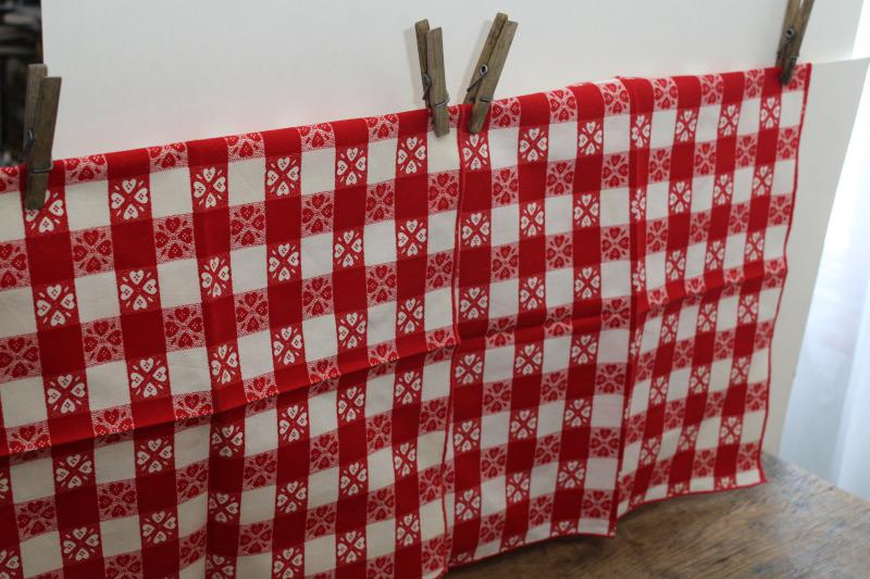 photo of vintage red & white checked cloth napkins, hearts gingham print cotton fabric #5