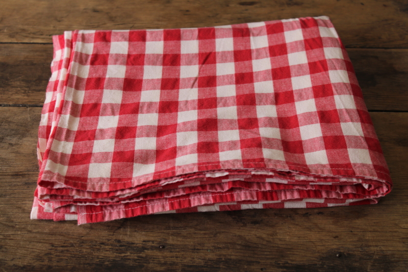 photo of vintage red & white checked cotton picnic tablecloth, large long tablecloth classic red gingham #1
