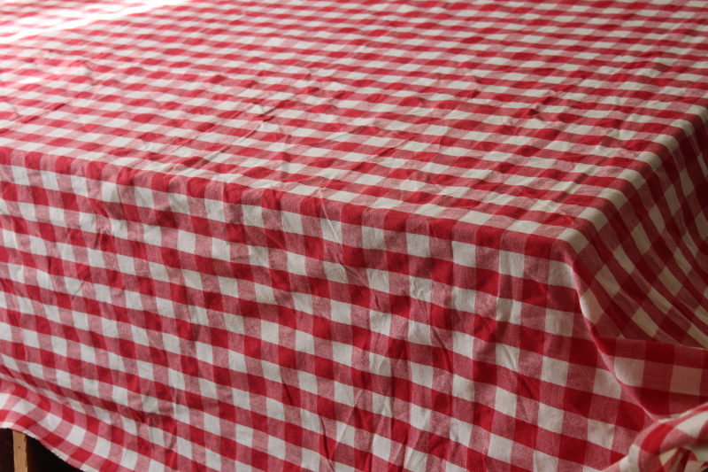 photo of vintage red & white checked cotton picnic tablecloth, large long tablecloth classic red gingham #4