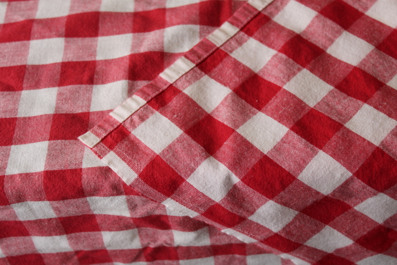 photo of vintage red & white checked cotton picnic tablecloth, large long tablecloth classic red gingham #6