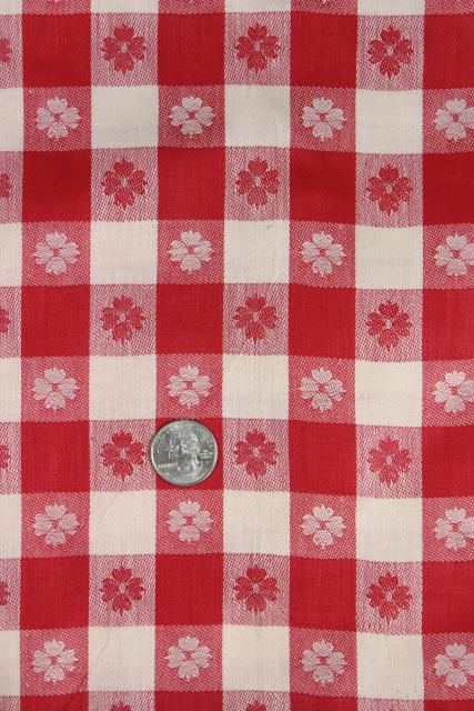 photo of vintage red & white checked linen fabric for kitchen dish towels or tablecloth #2