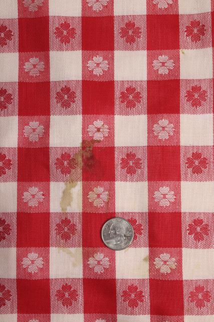 photo of vintage red & white checked linen fabric for kitchen dish towels or tablecloth #4