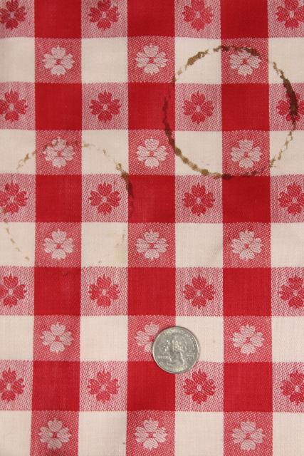 photo of vintage red & white checked linen fabric for kitchen dish towels or tablecloth #5