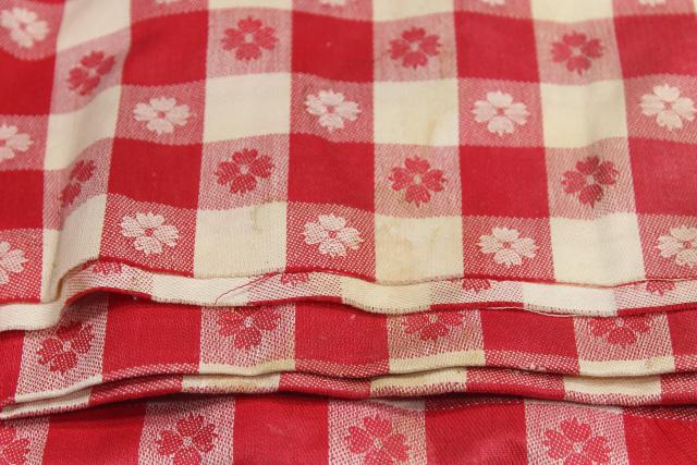 photo of vintage red & white checked linen fabric for kitchen dish towels or tablecloth #7