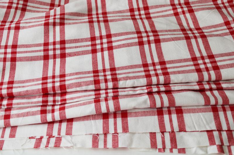 photo of vintage red & white checked plaid cotton linen fabric, French country metis #1