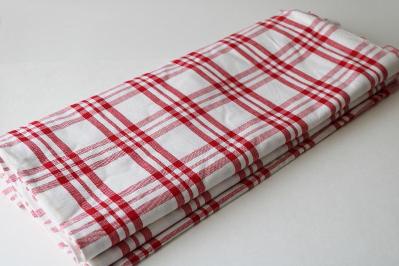 photo of vintage red & white checked plaid cotton linen fabric, French country metis #2