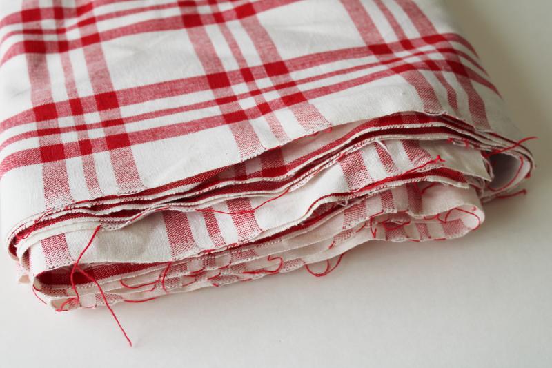 photo of vintage red & white checked plaid cotton linen fabric, French country metis #5