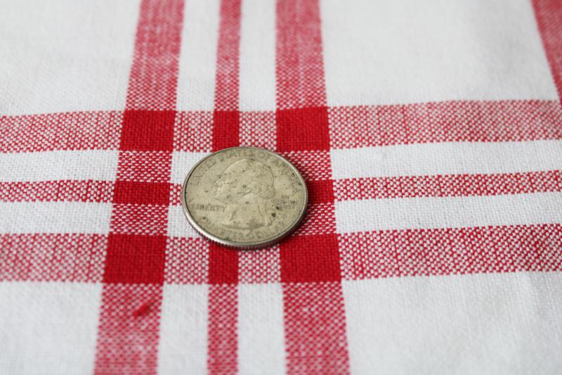 photo of vintage red & white checked plaid cotton linen fabric, French country metis #6