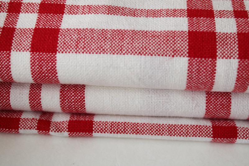 photo of vintage red & white checked plaid cotton linen fabric, French country metis #7