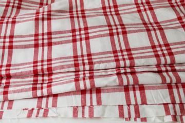 catalog photo of vintage red & white checked plaid cotton linen fabric, French country metis