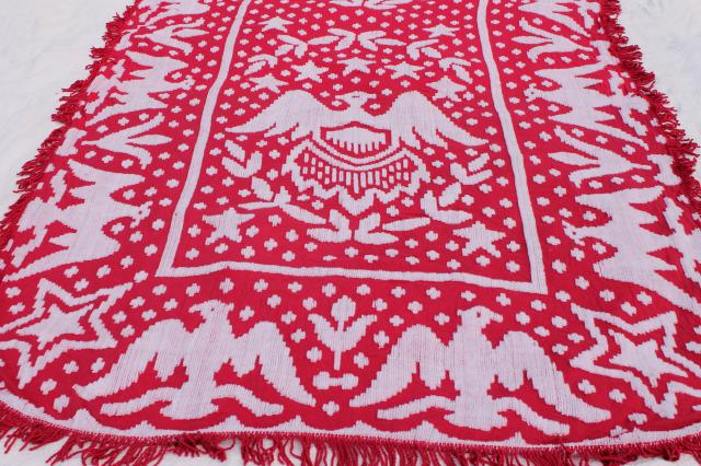 photo of vintage red & white chenille bedspread, Early American Federal eagle & stars #1