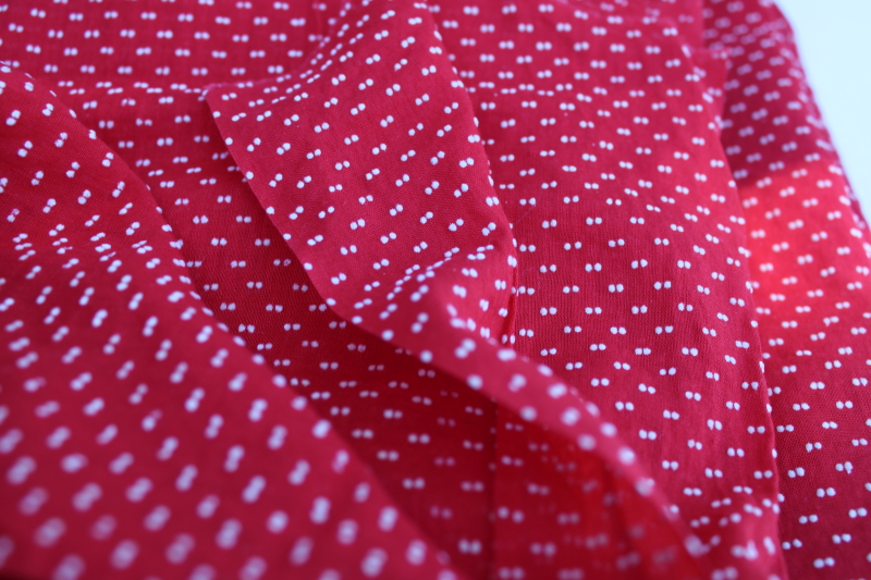 photo of vintage red & white dotted swiss embroidered sheer light crisp cotton fabric #3