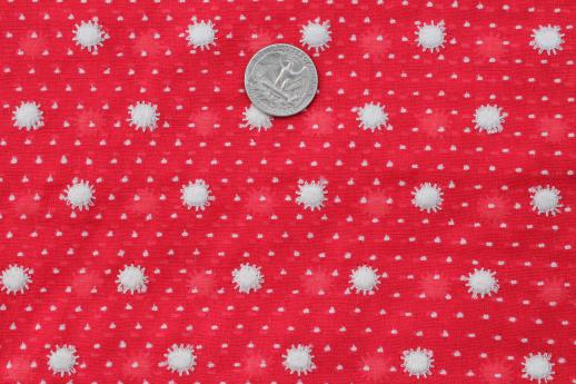 photo of vintage red & white dotted swiss fabric w/ embroidered daisies on sheer cotton #1