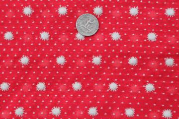 catalog photo of vintage red & white dotted swiss fabric w/ embroidered daisies on sheer cotton