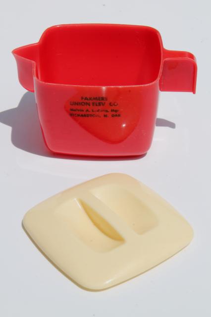 photo of vintage red & white lustro ware plastic mini creamer w/ farm elevator advertising #7