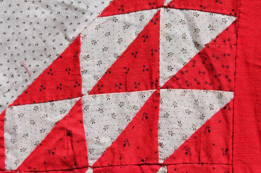 photo of vintage red & white patchwork pieced cotton quilt top #5