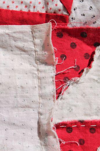 photo of vintage red & white patchwork pieced cotton quilt top #6