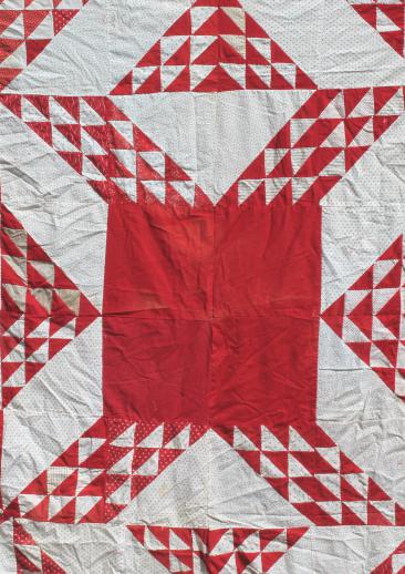 photo of vintage red & white patchwork pieced cotton quilt top #8