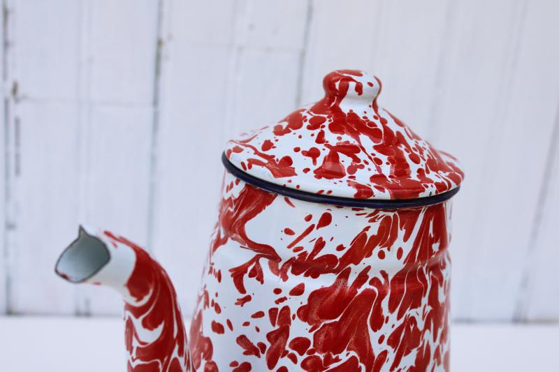 photo of vintage red & white splatterware enamelware coffee pot for camp or country kitchen #2